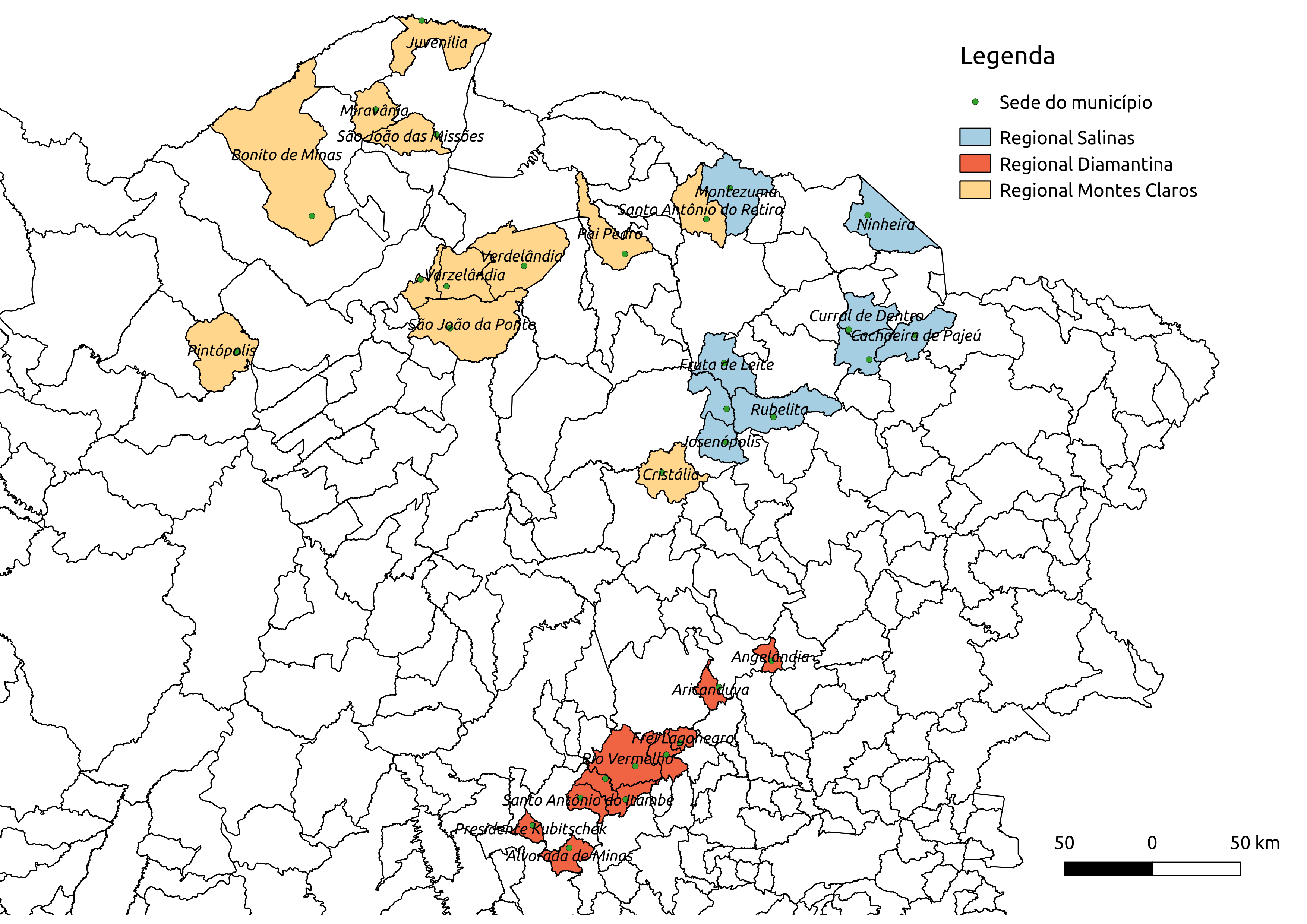Mapa de Municípios a serem atendidos nas Fases 2 e 3 do Programa Percursos Gerais: Trajetória para Autonomia
